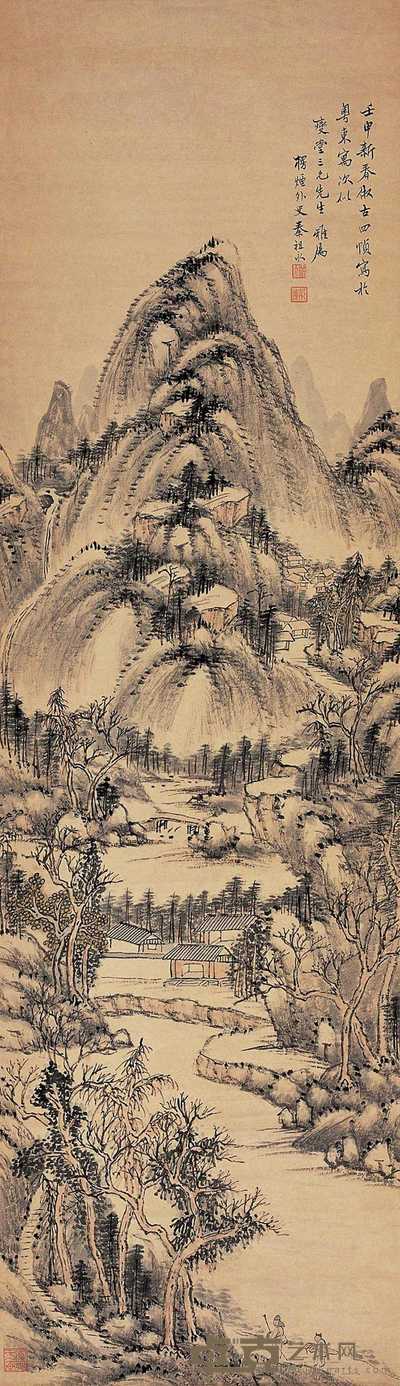 秦祖永 壬申（1872年）作 山水 镜心 144×41.5cm